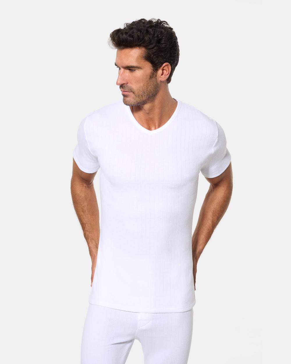 Abanderado Camiseta interior térmica m/c cuello V hombre algodón de invierno 100% Interlock desagujado