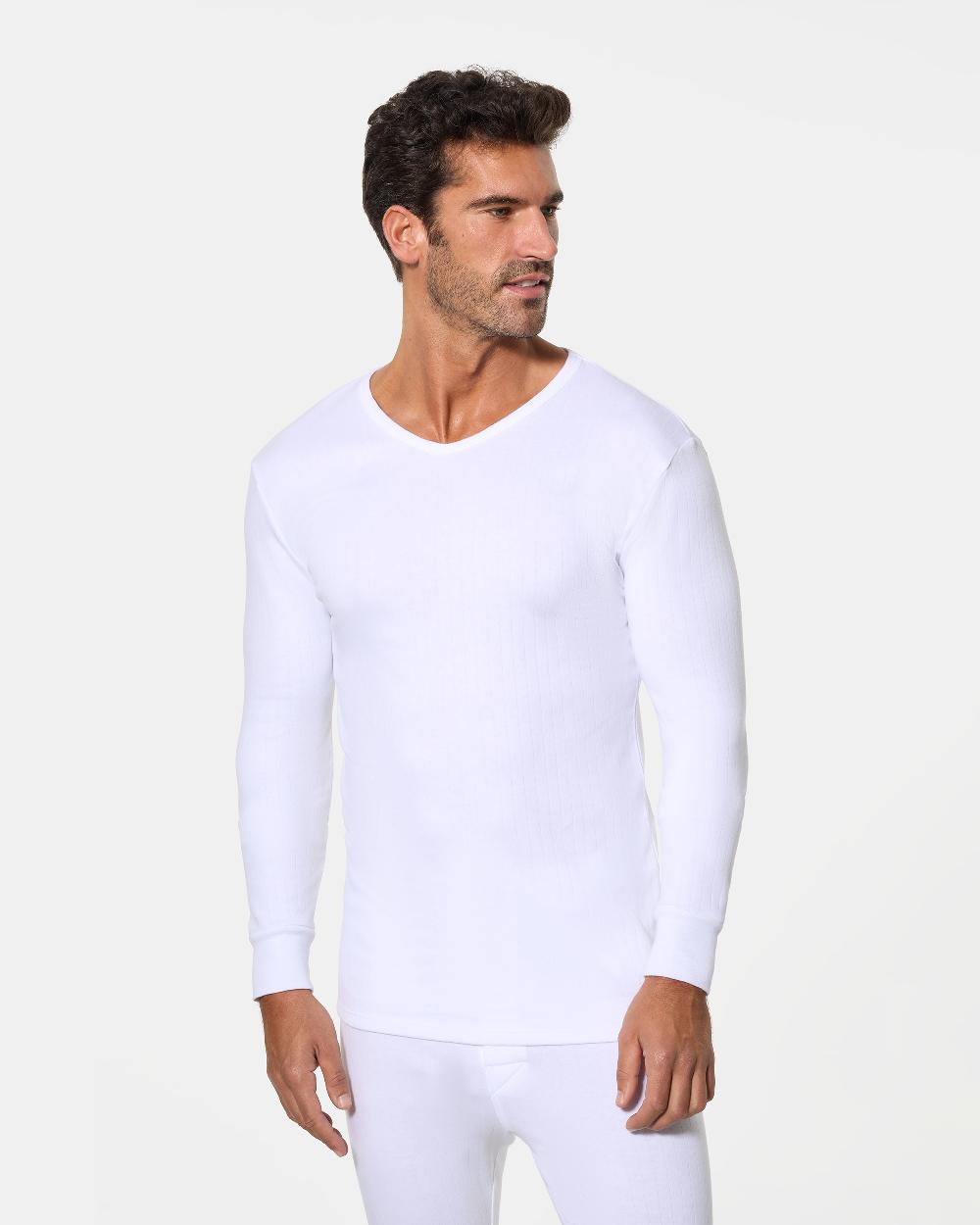 Abanderado Camiseta interior térmica m/l cuello V hombre algodón de invierno 100% Interlock desagujado