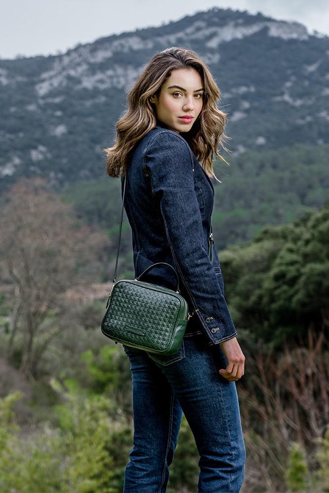 Abbacino Bandolera De Piel Trenzada En Verde