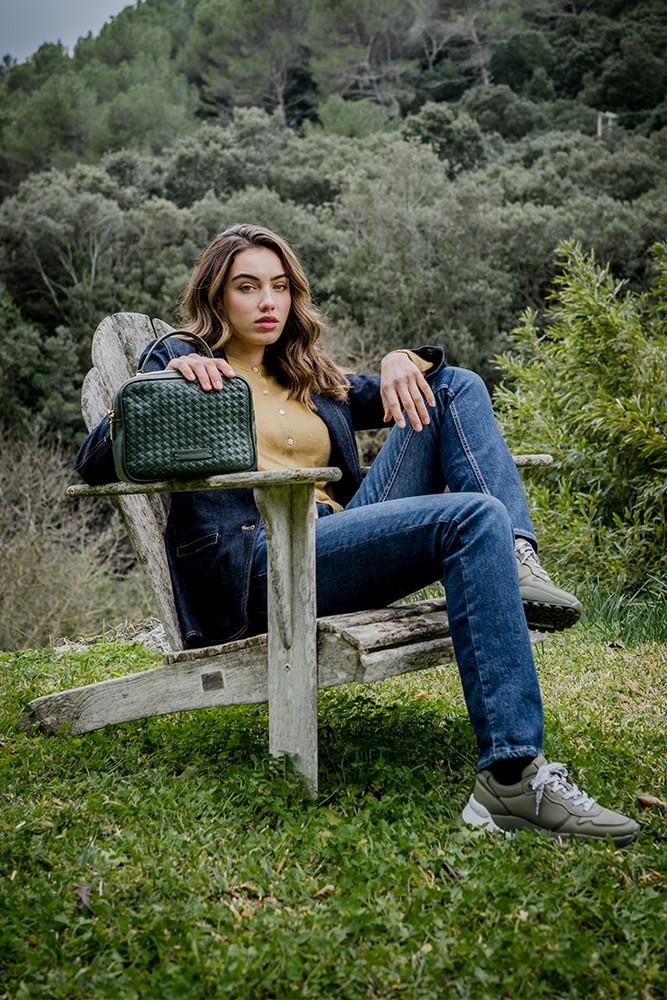 Abbacino Bandolera De Piel Trenzada En Verde