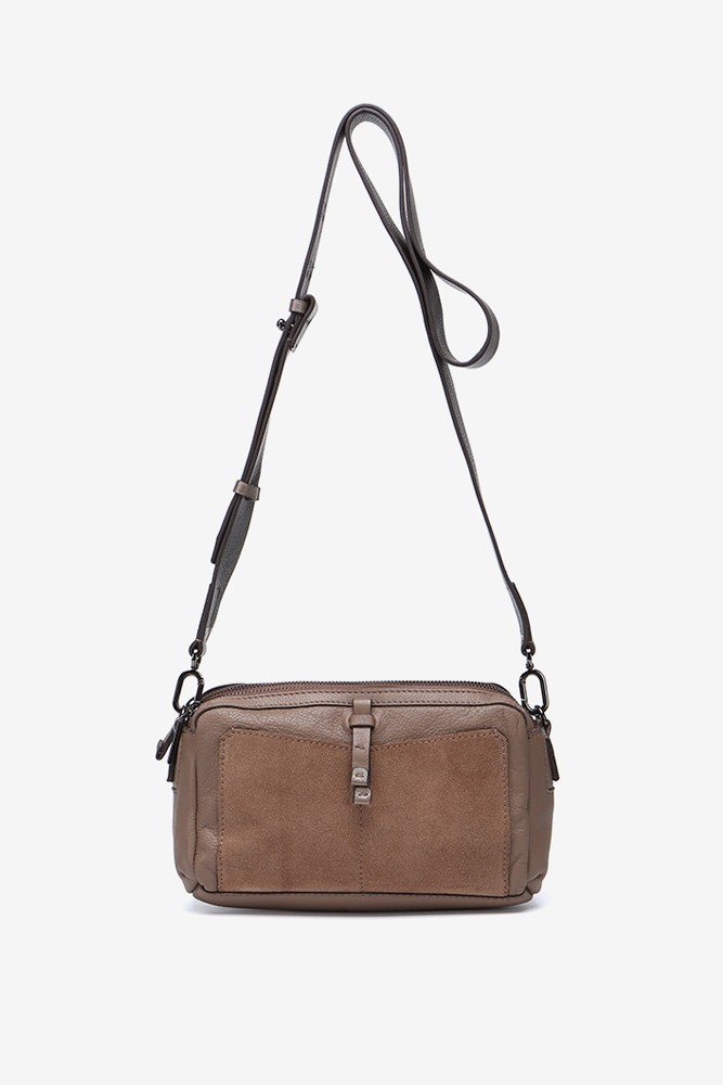 Abbacino Bandolera De Piel Y Serraje En Taupe