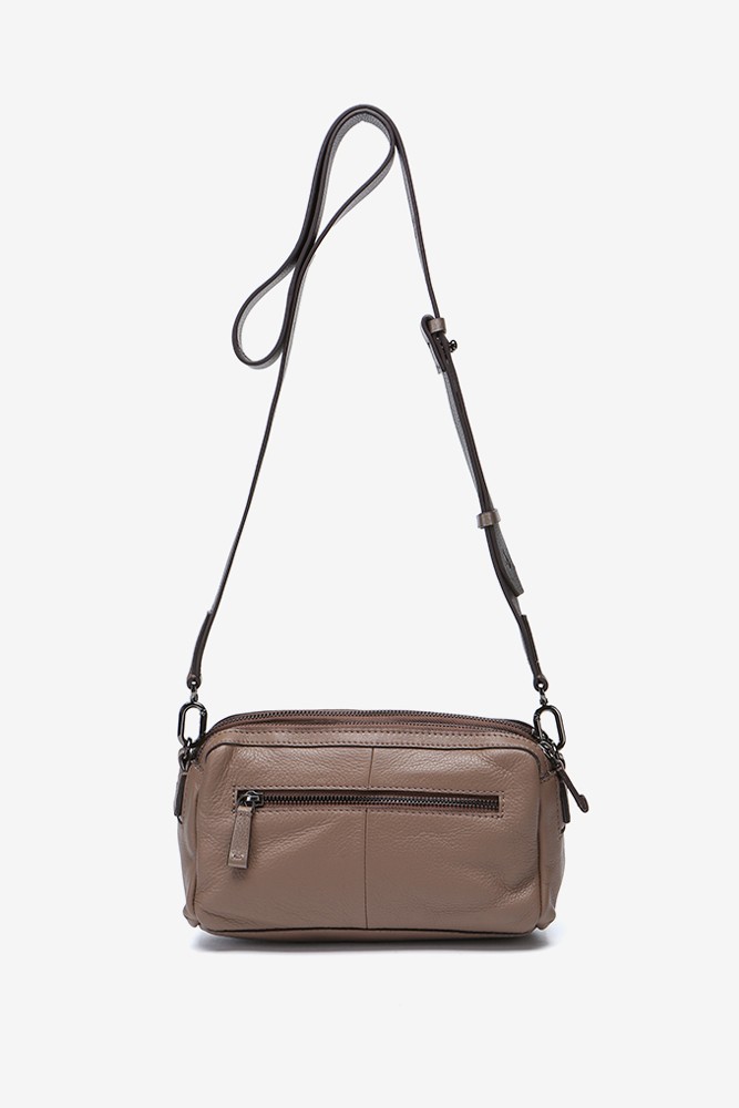 Abbacino Bandolera De Piel Y Serraje En Taupe