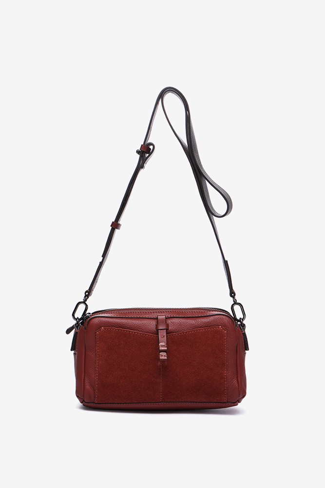 Abbacino Bandolera De Piel Y Serraje En Terracotta