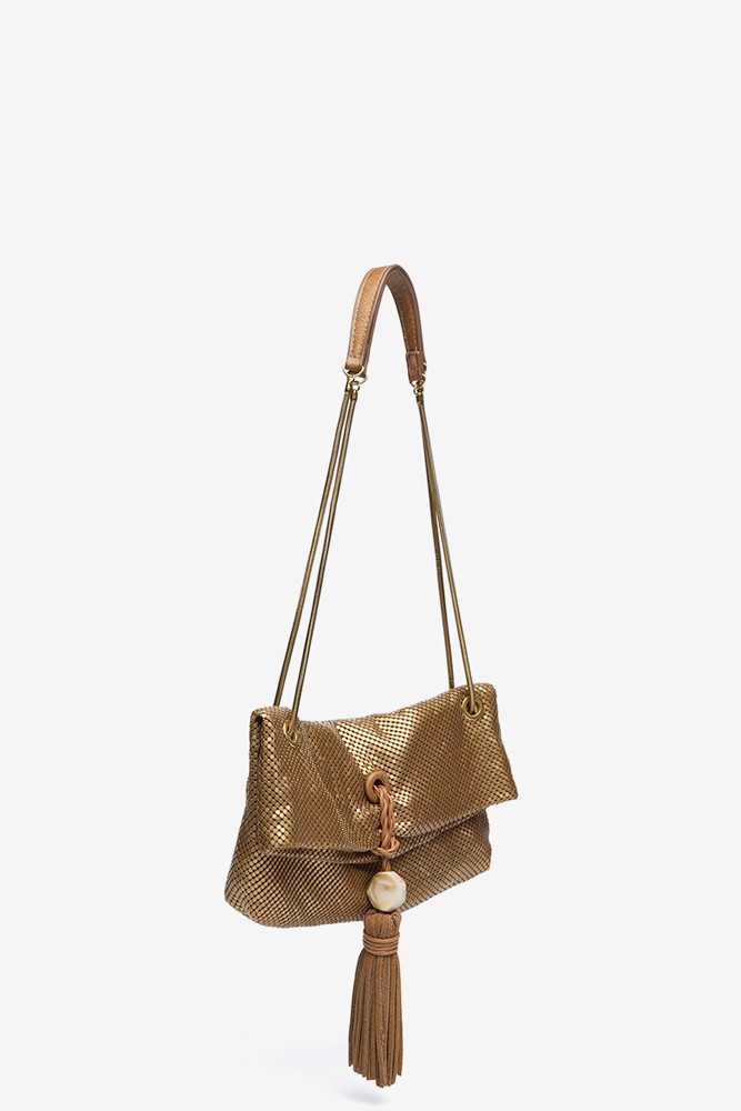 Abbacino Bolso de fiesta en malla metálica dorada
