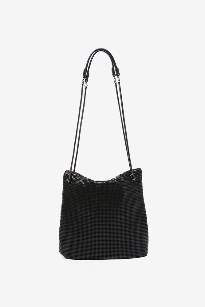 Abbacino Bolso Media Luna En Malla Metálica Negra