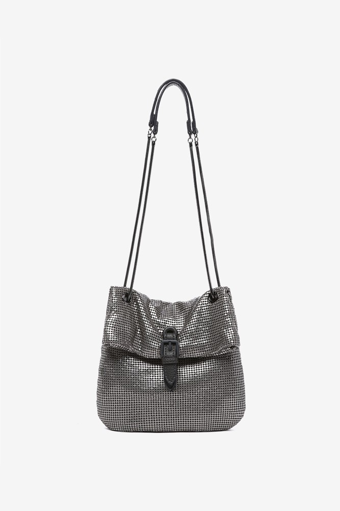Abbacino Bolso Media Luna En Malla Metálica Plata