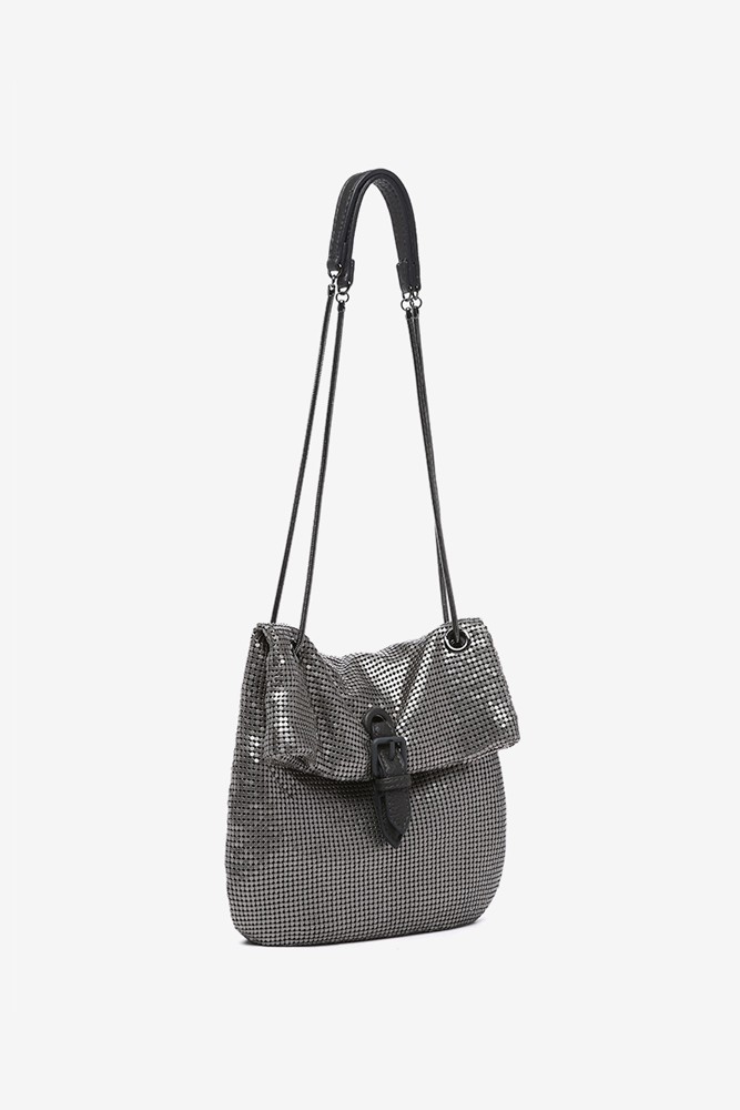 Abbacino Bolso media luna en malla metálica plata