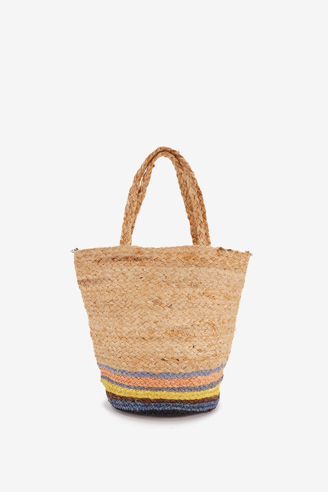 Abbacino Capazo De Rafia Con Estampado En Amarillo