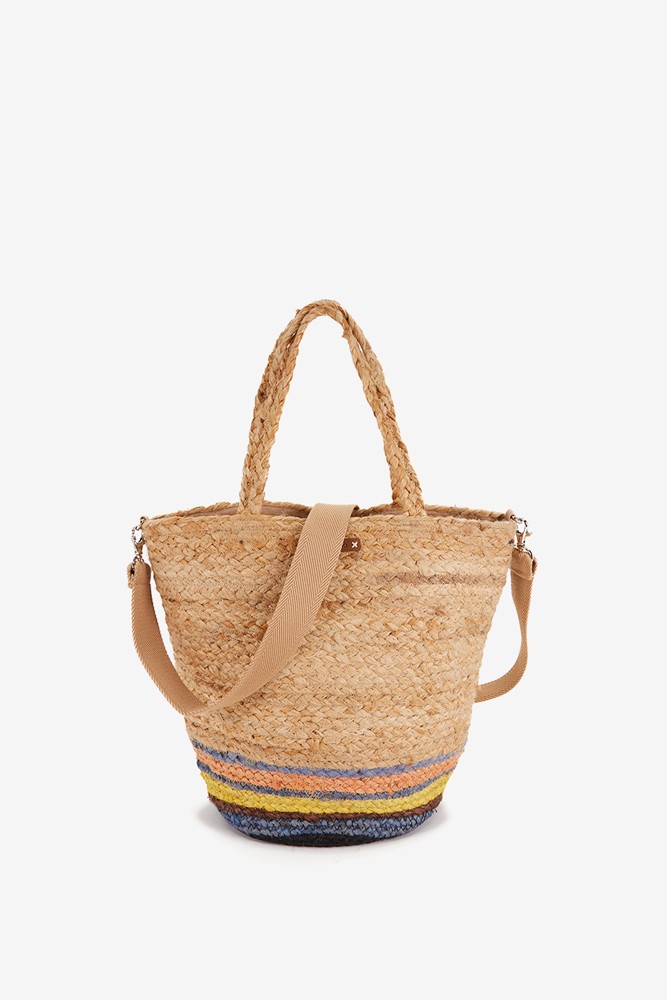 Abbacino Capazo De Rafia Con Estampado En Amarillo