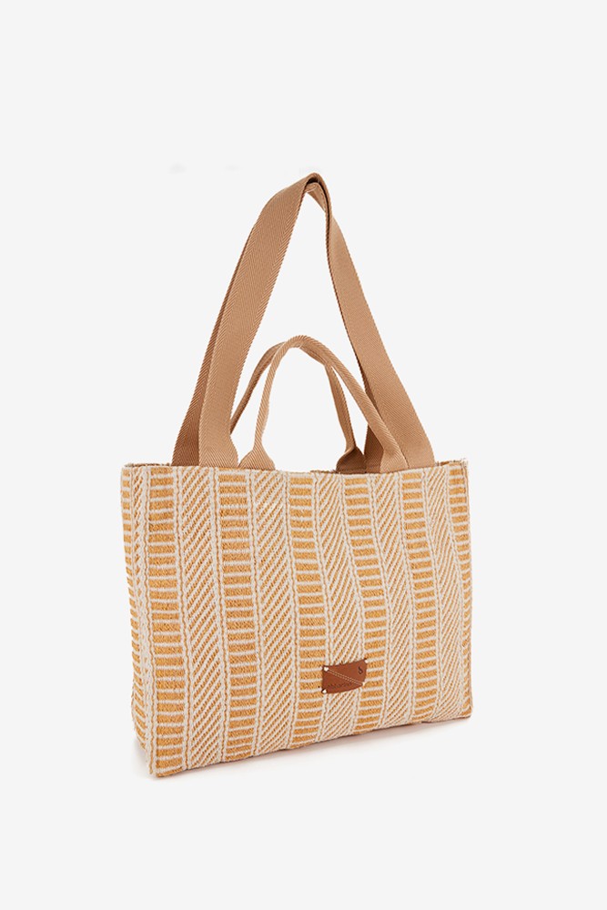 Abbacino Capazo De Rafia Con Estampado En Beige