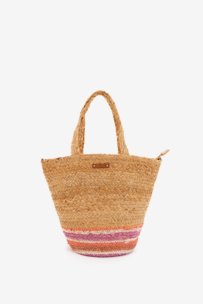 Abbacino Capazo De Rafia Con Estampado En Morado