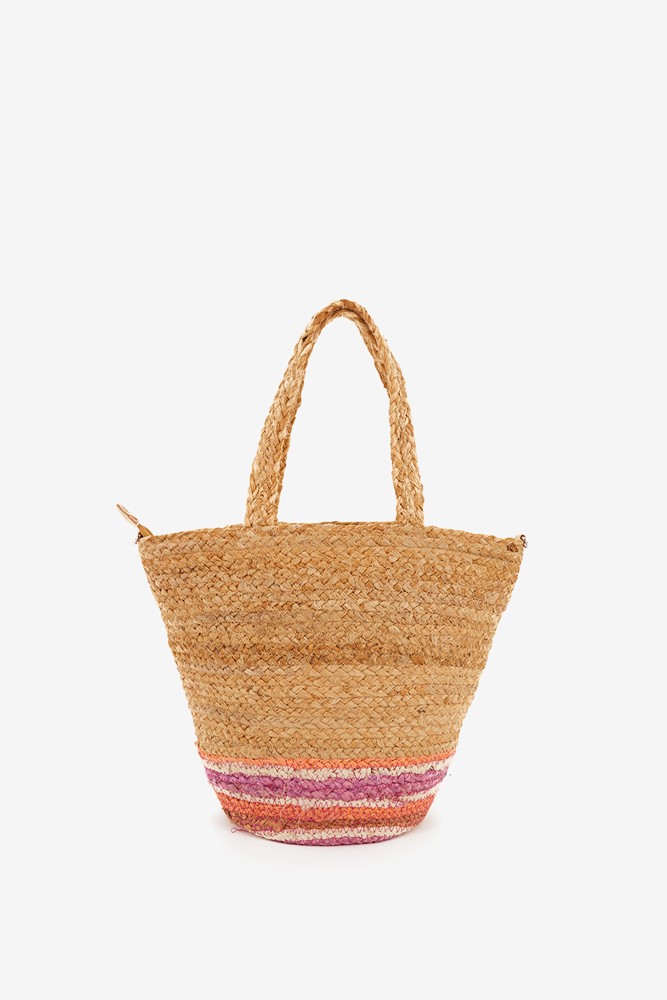 Abbacino Capazo De Rafia Con Estampado En Morado