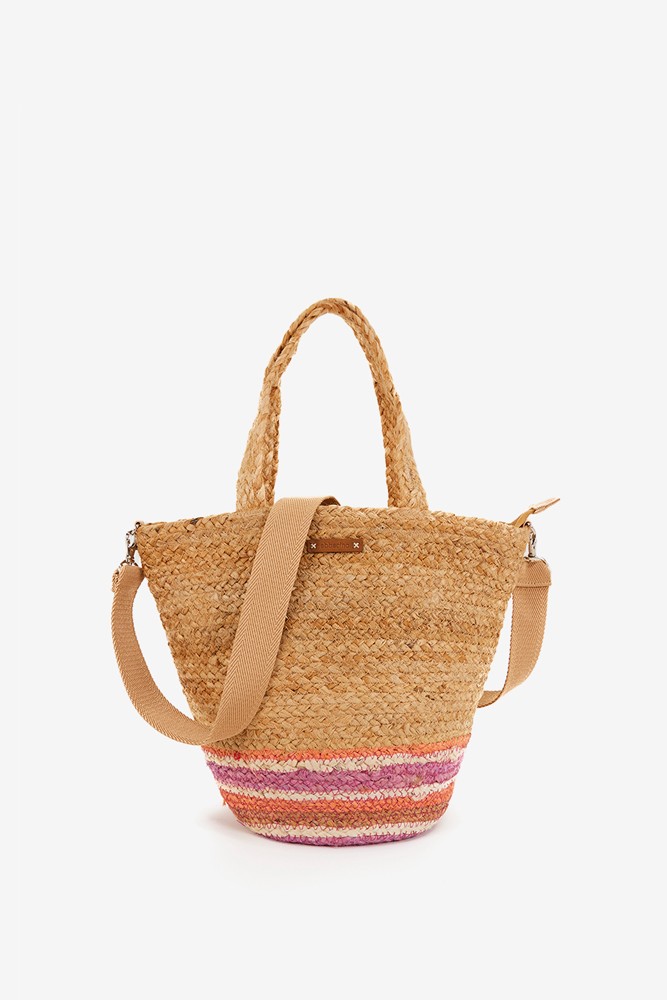 Abbacino Capazo De Rafia Con Estampado En Morado