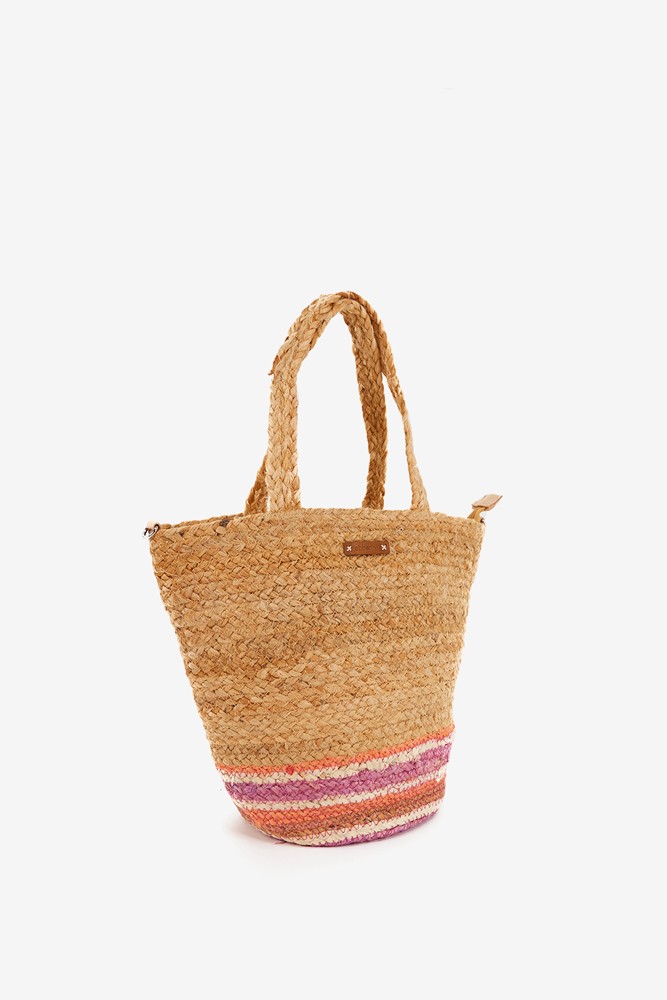 Abbacino Capazo De Rafia Con Estampado En Morado