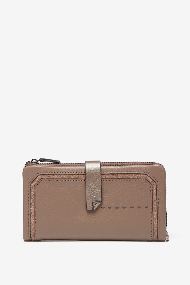 Abbacino Cartera Grande En Piel Y Serraje Taupe