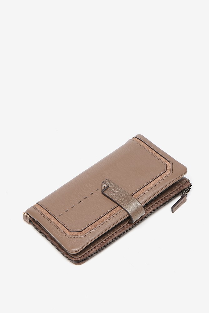 Abbacino Cartera Grande En Piel Y Serraje Taupe