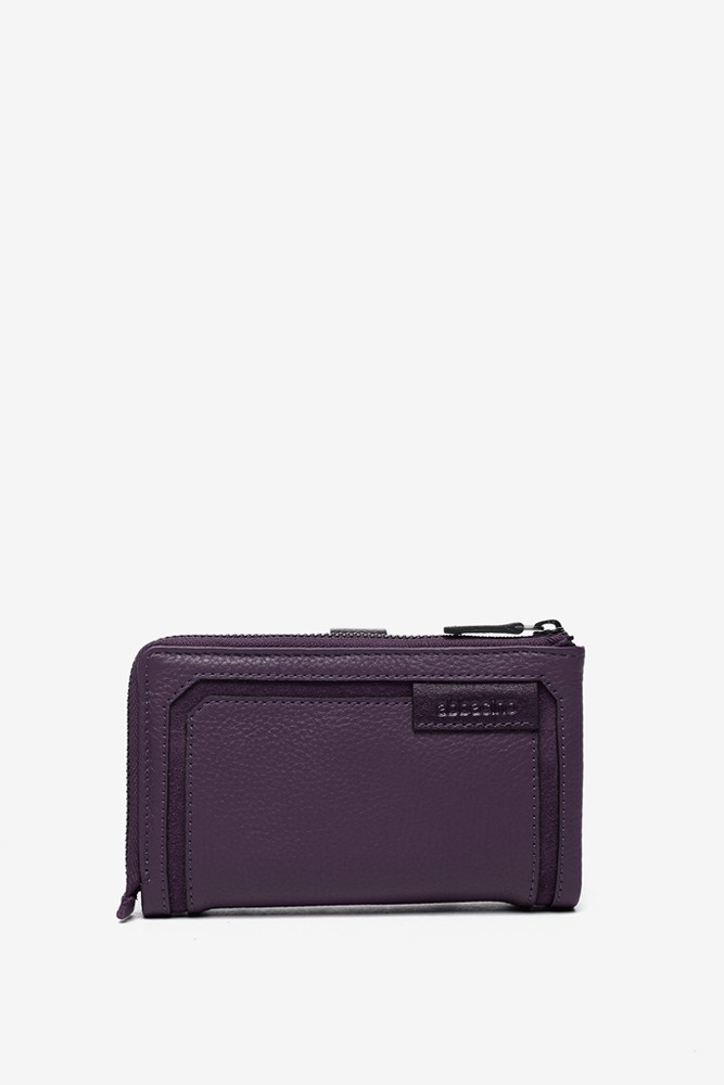 Abbacino Cartera Mediana En Piel Y Serraje Morada