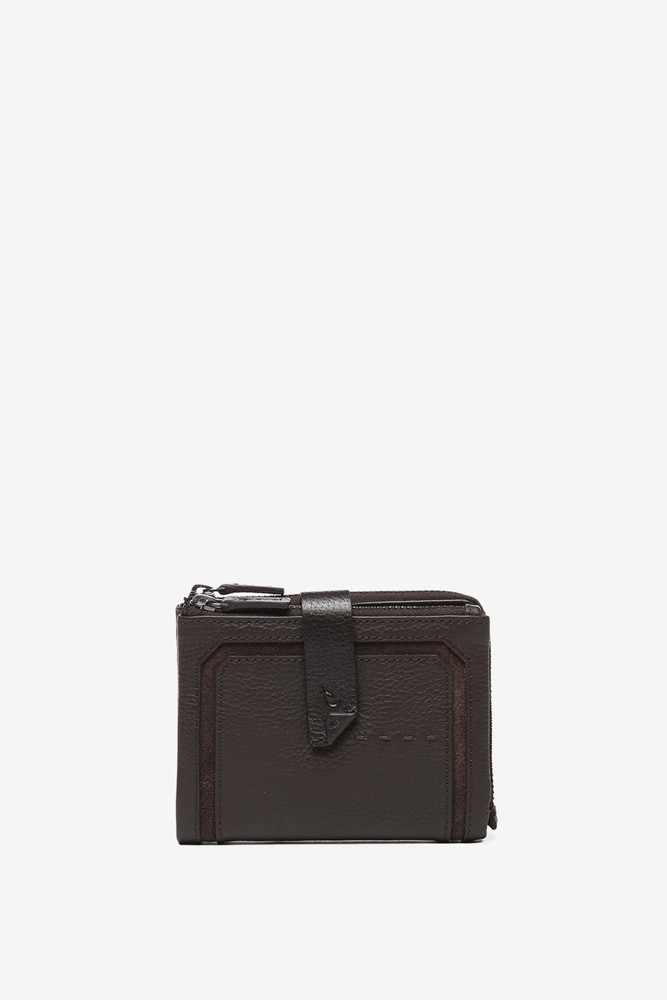 Abbacino Cartera Pequeña En Piel Y Serraje Marrón