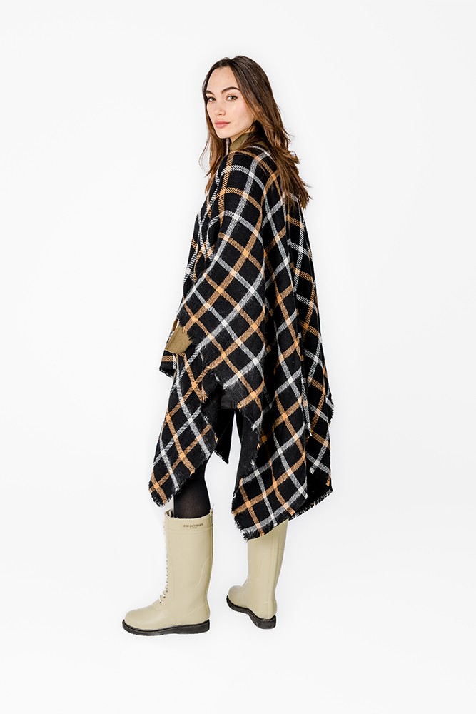 Abbacino Poncho Con Estampado A Cuadros Negro