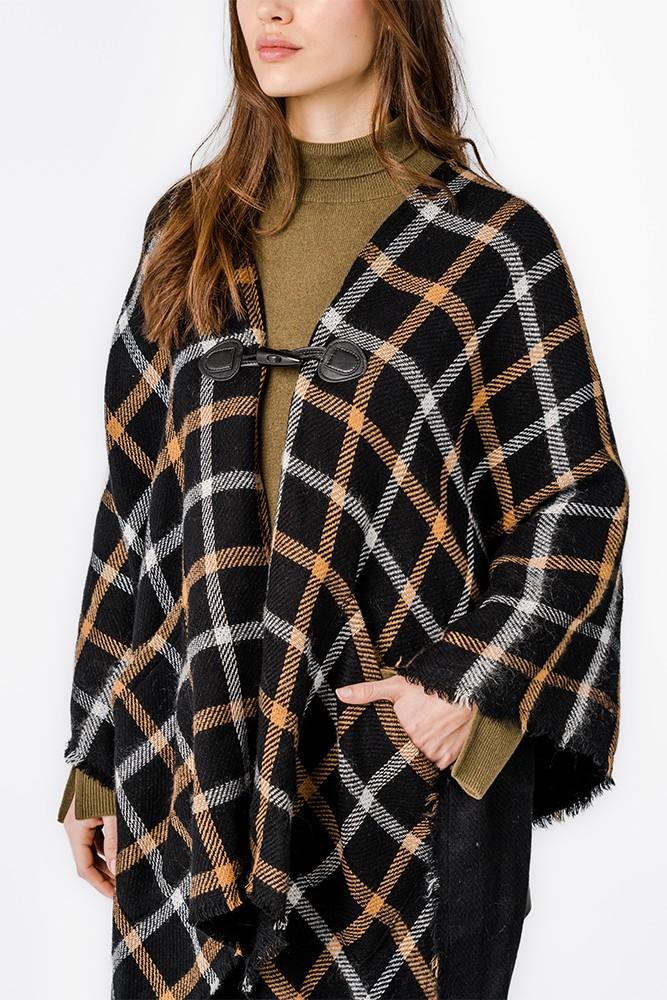 Abbacino Poncho Con Estampado A Cuadros Negro
