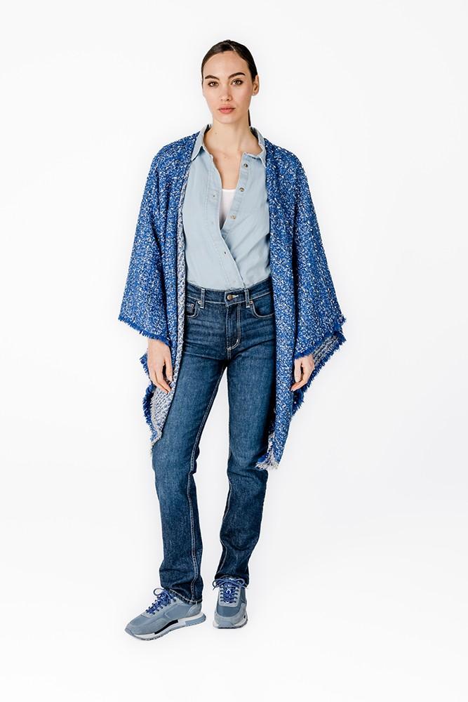 Abbacino Poncho Con Estampado A Rayas En Azul