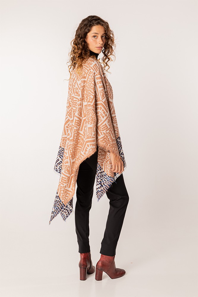 Abbacino Poncho de mujer estampado en camel