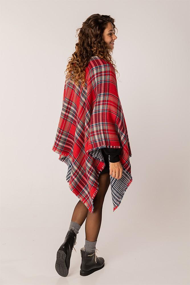 Abbacino Poncho De Mujer Reversible En Rojo Y Azul