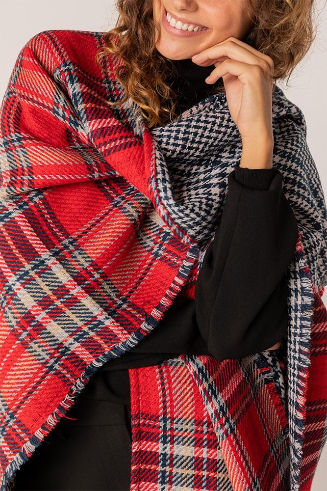 Abbacino Poncho De Mujer Reversible En Rojo Y Azul