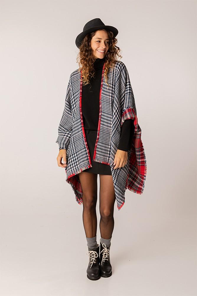 Abbacino Poncho De Mujer Reversible En Rojo Y Azul