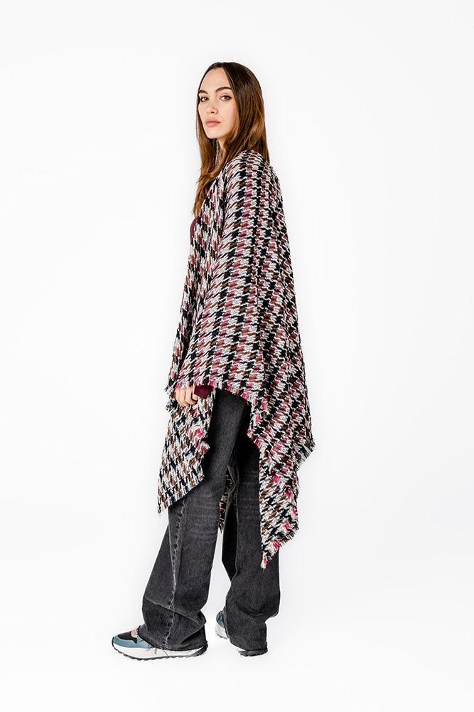 Abbacino Poncho De Pata De Gallo En Tonos Morados