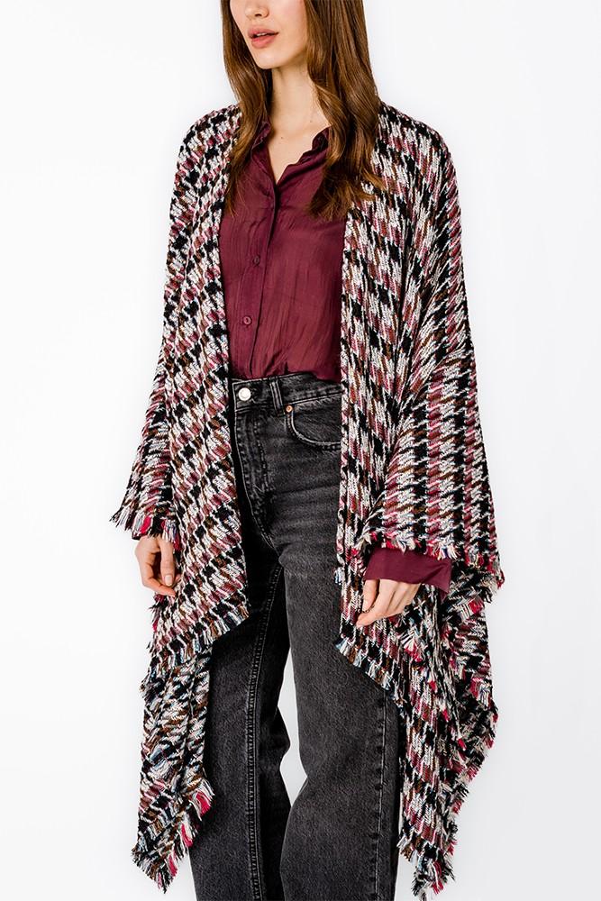 Abbacino Poncho De Pata De Gallo En Tonos Morados