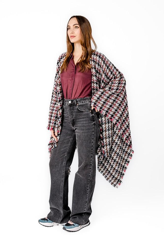 Abbacino Poncho De Pata De Gallo En Tonos Morados