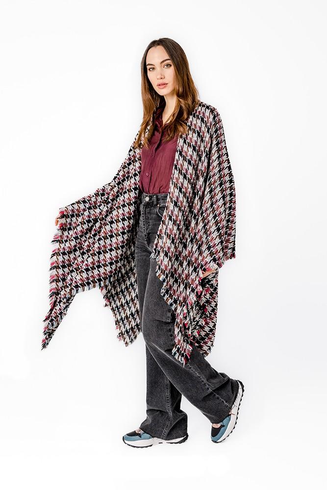 Abbacino Poncho de pata de gallo en tonos morados