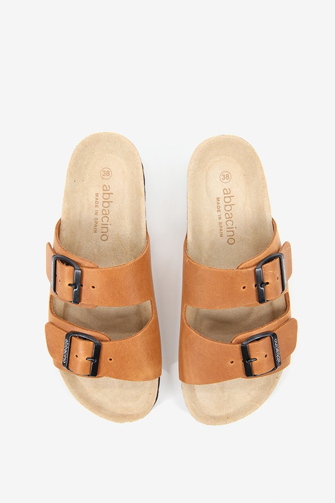 Abbacino Sandalia Plana De Mujer De Piel En Cognac