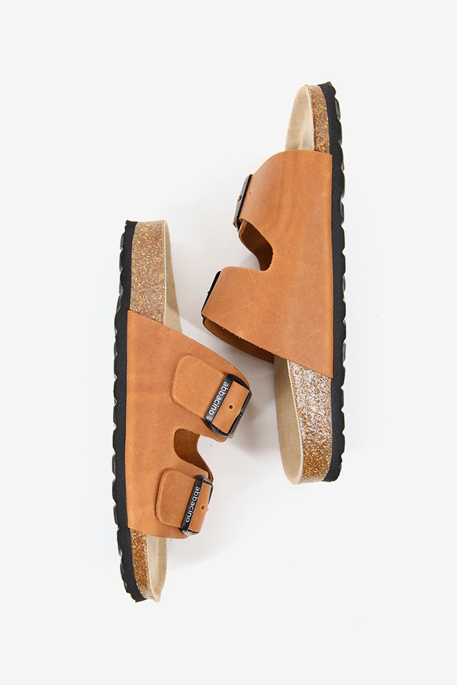 Abbacino Sandalia Plana De Mujer De Piel En Cognac