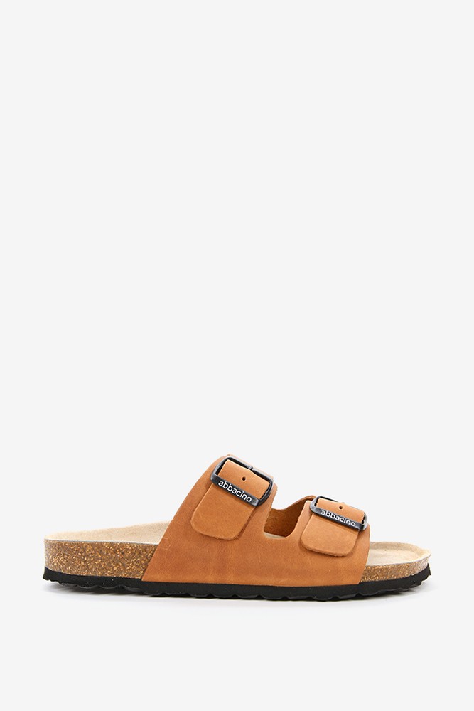 Abbacino Sandalia plana de mujer de piel en cognac