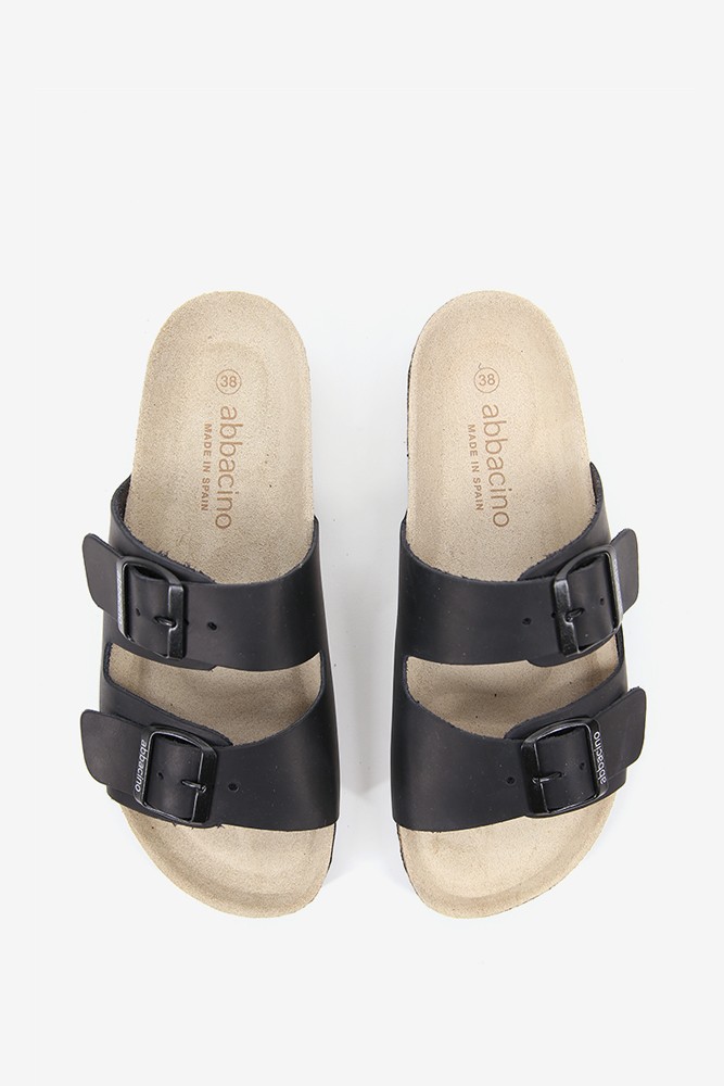 Abbacino Sandalia Plana De Mujer De Piel En Negro