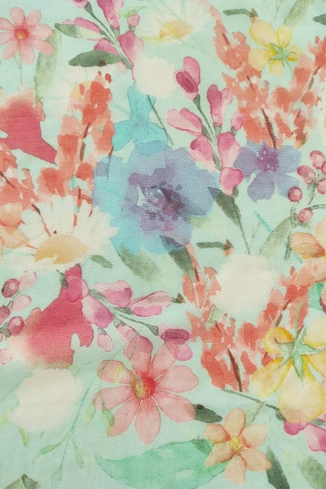 Abbacino Bandana De Mujer De Seda Con Estampado Floral En Turquesa