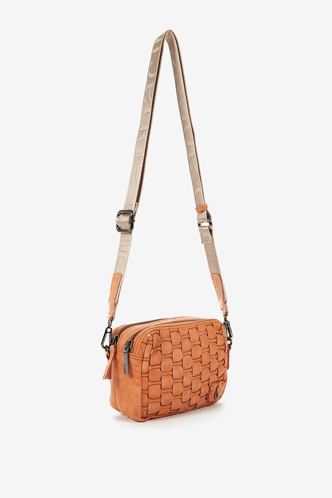 Abbacino Bandolera de mujer en piel trenzada naranja