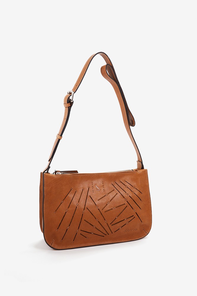 Abbacino Bandolera de mujer en piel troquelada cognac