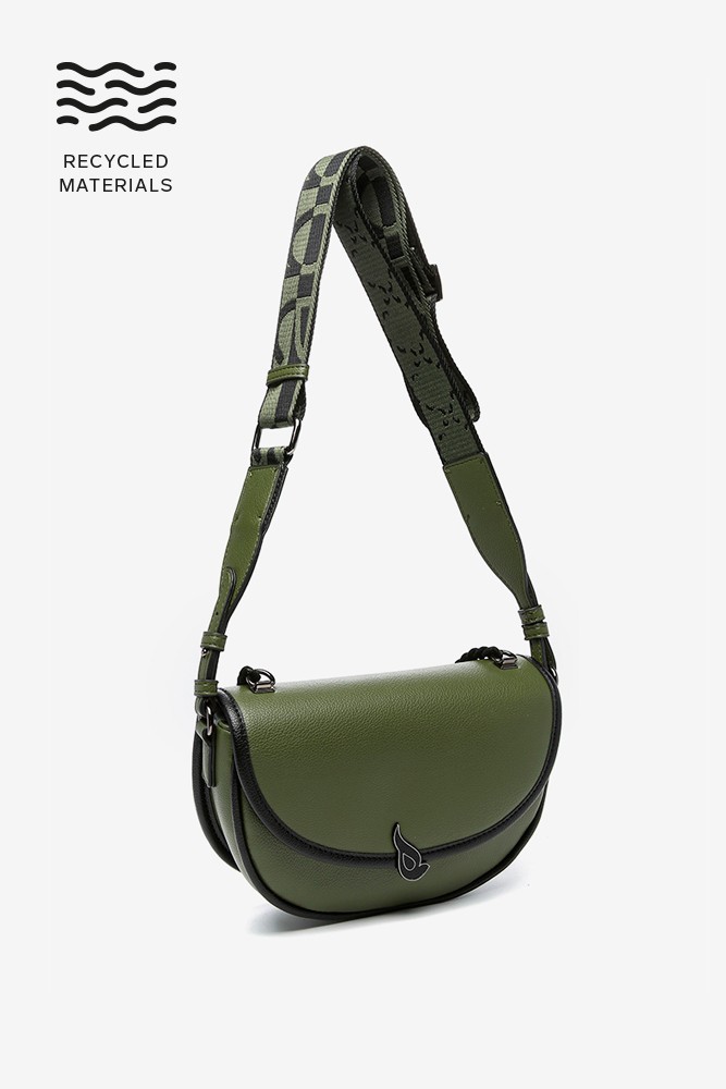 Abbacino Bandolera media luna en materiales reciclados verde