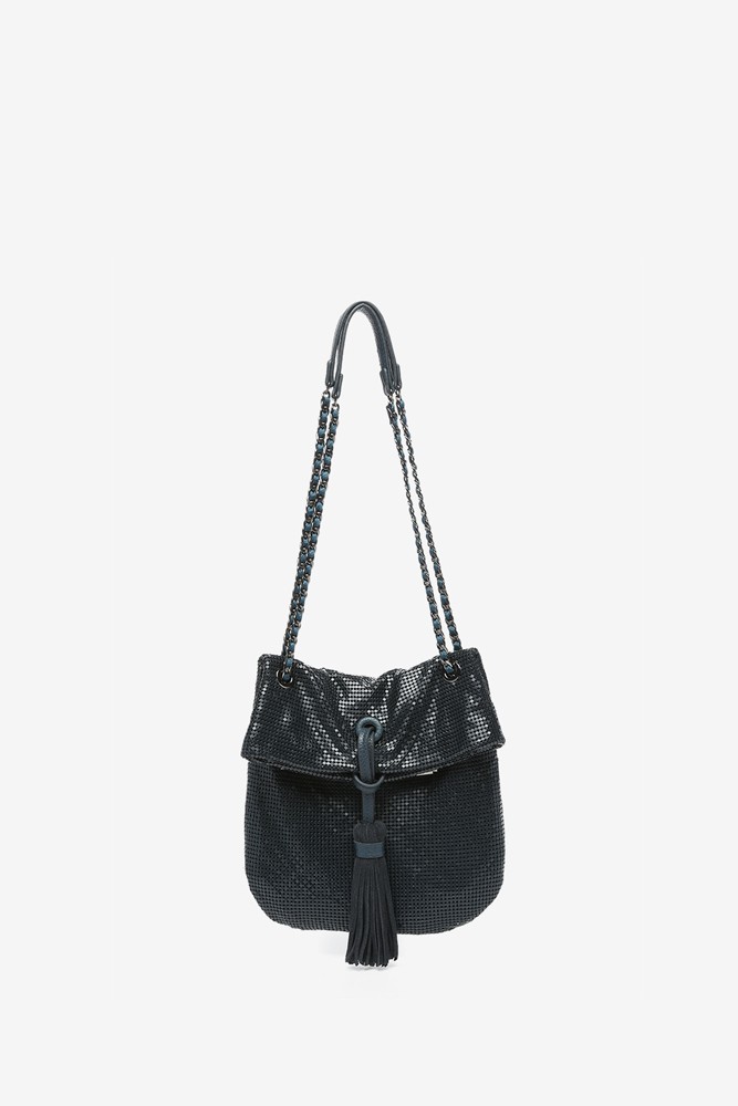 Abbacino Bolso De Fiesta Media Luna En Malla Metálica Azul