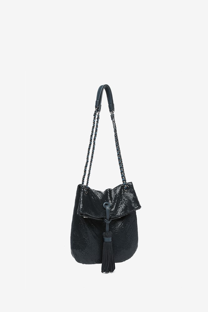 Abbacino Bolso de fiesta media luna en malla metálica azul