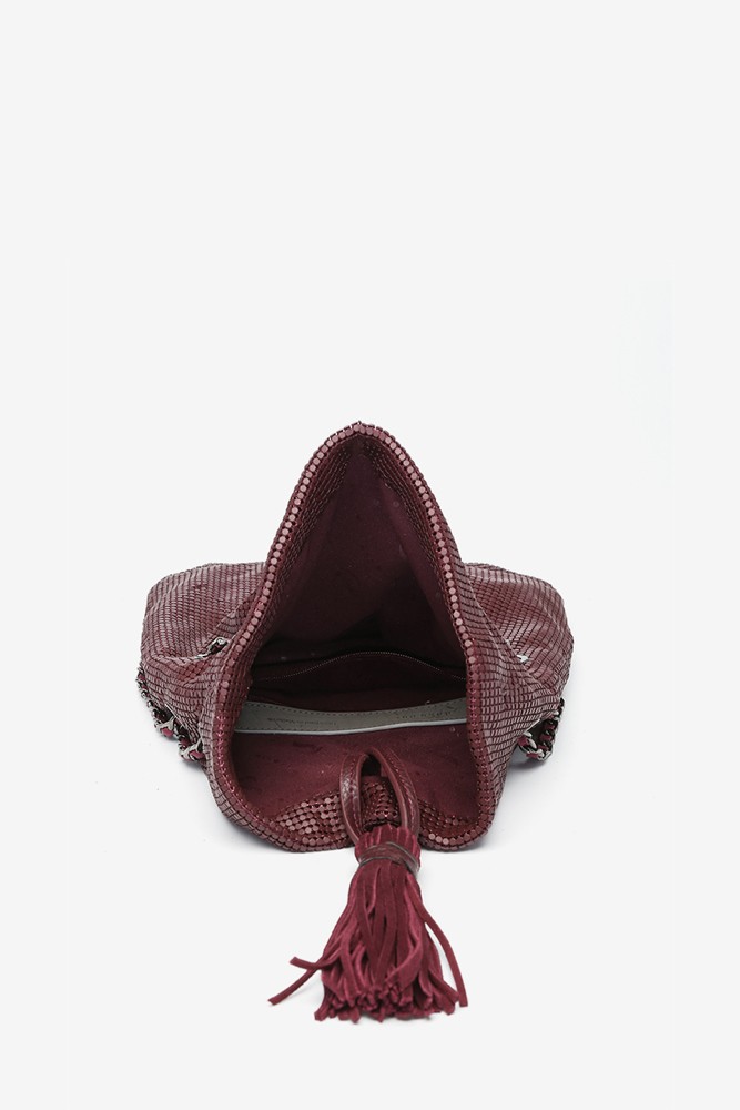 Abbacino Bolso De Fiesta Media Luna En Malla Metálica Burdeos