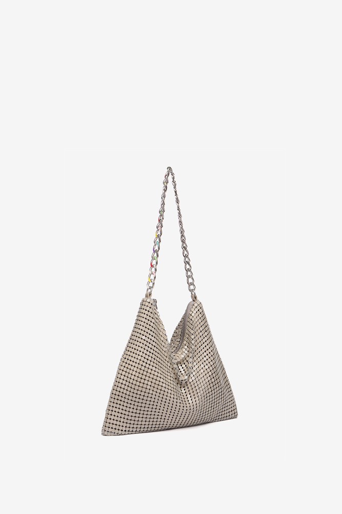 Abbacino Bolso de hombro de malla metálica en beige