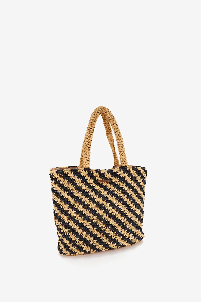 Abbacino Bolso De Hombro Trenzado A Rayas En Negro Y Beige
