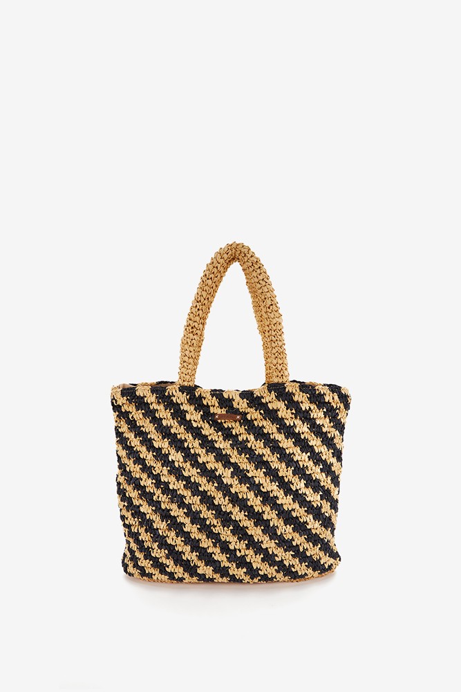 Abbacino Bolso De Hombro Trenzado A Rayas En Negro Y Beige