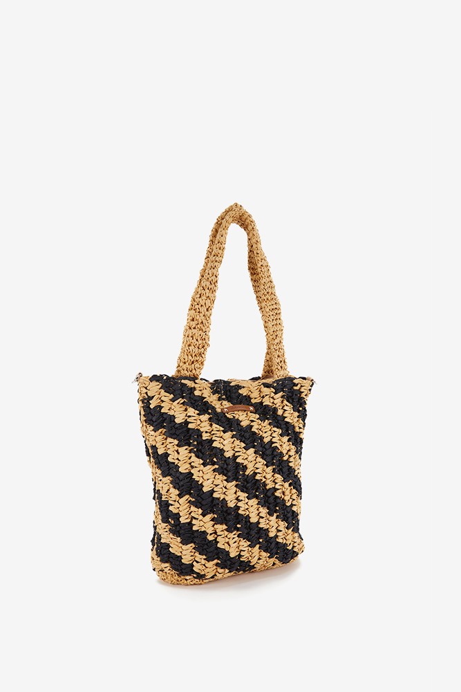 Abbacino Bolso De Mano Trenzado A Rayas En Negro Y Beige