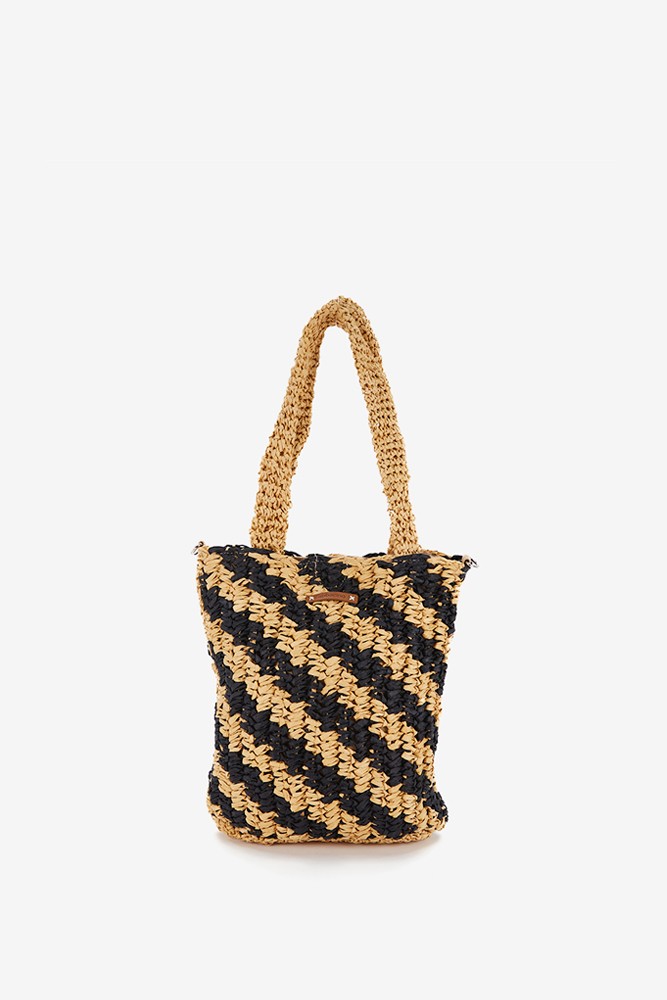 Abbacino Bolso De Mano Trenzado A Rayas En Negro Y Beige