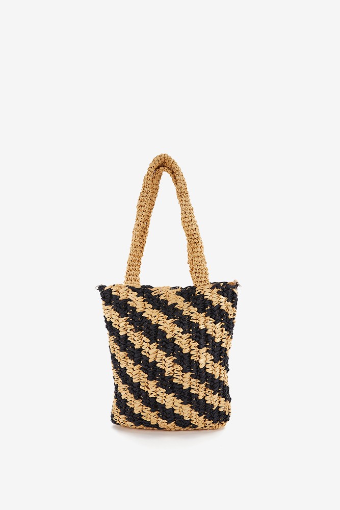 Abbacino Bolso De Mano Trenzado A Rayas En Negro Y Beige